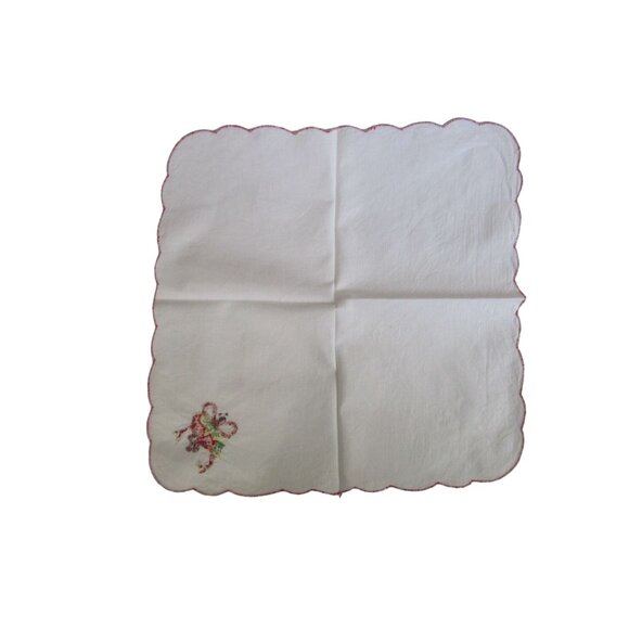 Vintage Embroidered Cotton Holiday Napkins Seven Festive Fruit Bow Design GUC - Picture 6 of 16